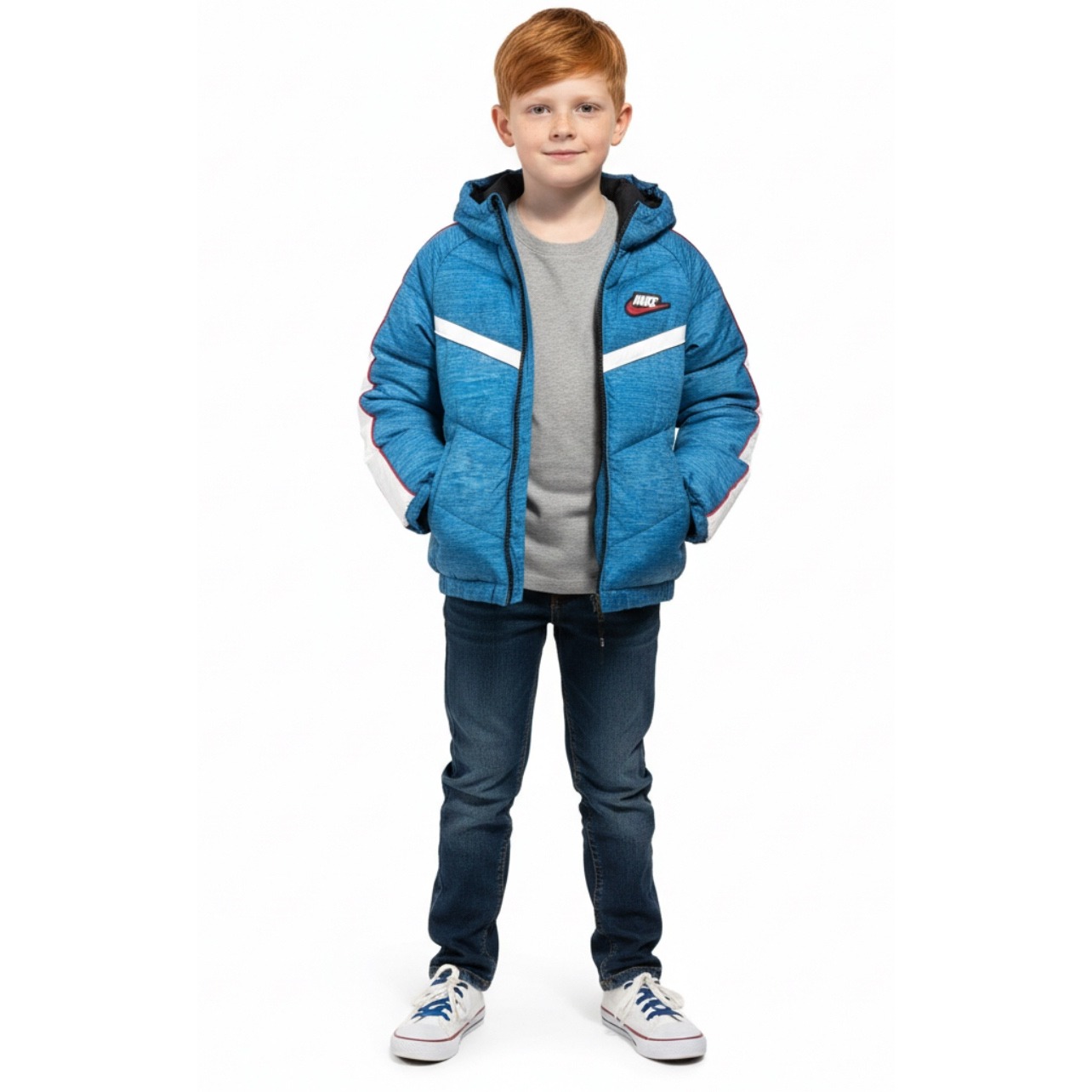 Nike Boys Blue Puffer Jacket Hooded Synthetic Fill Game Royal Size 3t